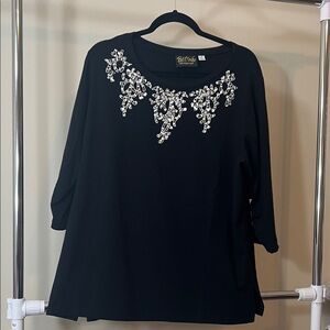 Bob Mackie Black Top with White Embellishments